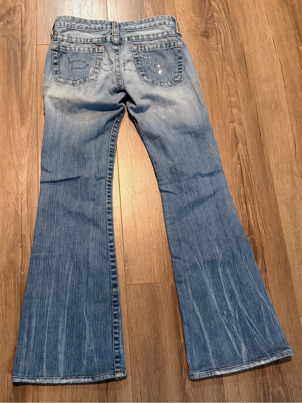 Vintage Y2K Bebe Rhinestone Denim Jeans Blue Silver Low Rise Bootcut Boot cut